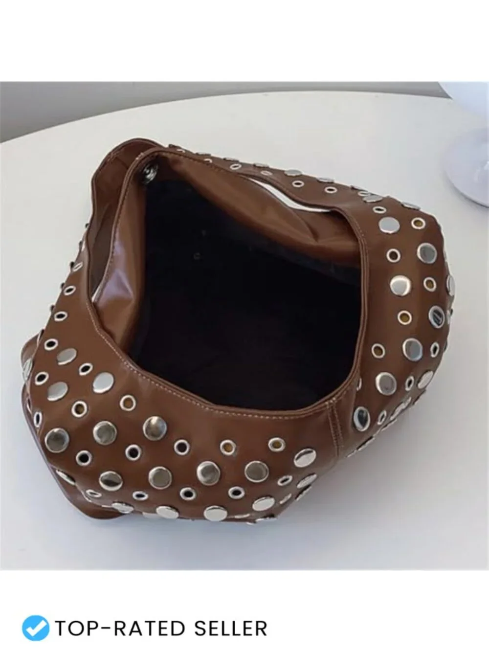 Studded PU Leather Slouchy Hobo Handbag Women Satchel Shoulder Tote Underarm